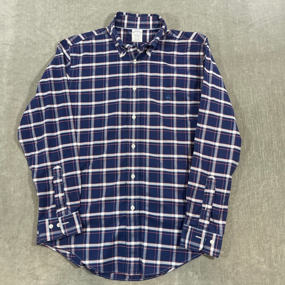 Brooks Brothers Regent‎ Men's Medium Navy Plaid Button Down Shirt Non Iron